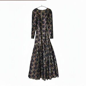 VTG Gedasi Boutique Metallic Floral Maxi-Dress - Long Sleeve Formal Gown